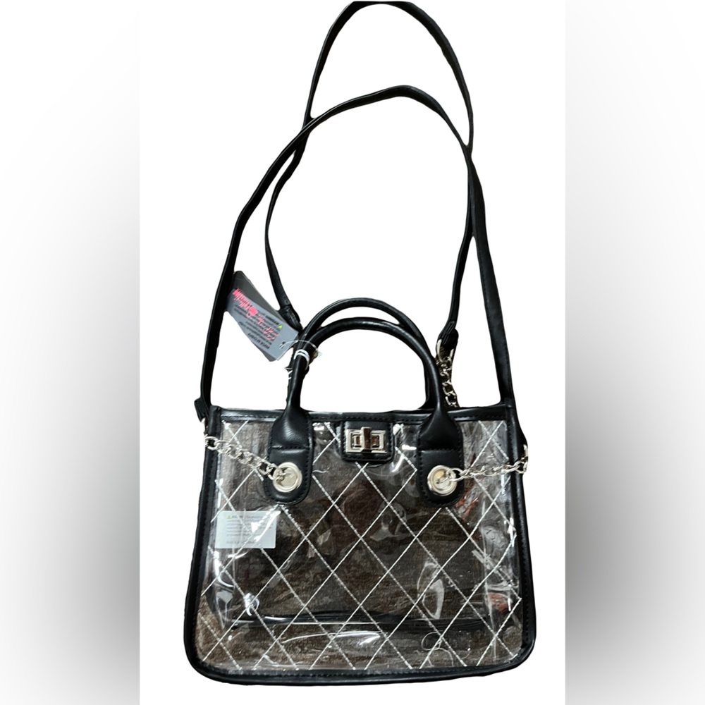 NWT Clear Small Handbag Tote w/ Crossbody Strap Gold Chain Hardware Festival Bag